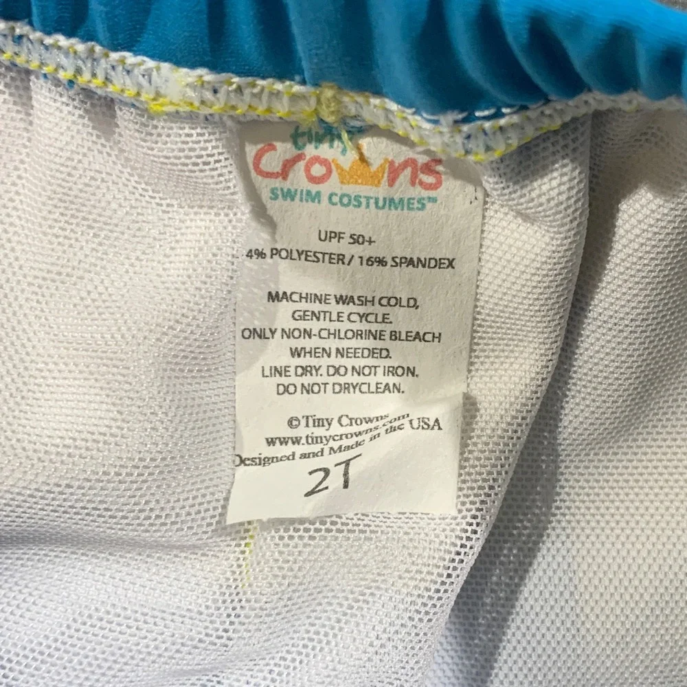 Tiny Crowns Superhero Rash Guard Swim Set Kids 2T Blue Muscle Print UPF 50+